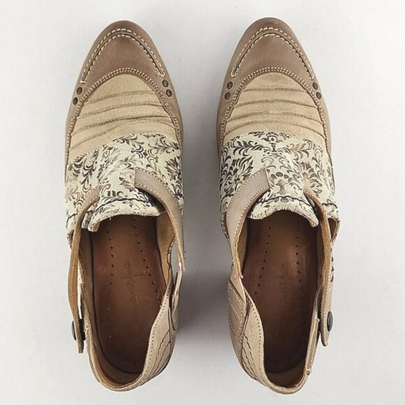 Maciejka Women's Leather Heeled Taupe Cream Floral Print Shoes Block Heel Sz 37 - Picture 6 of 16